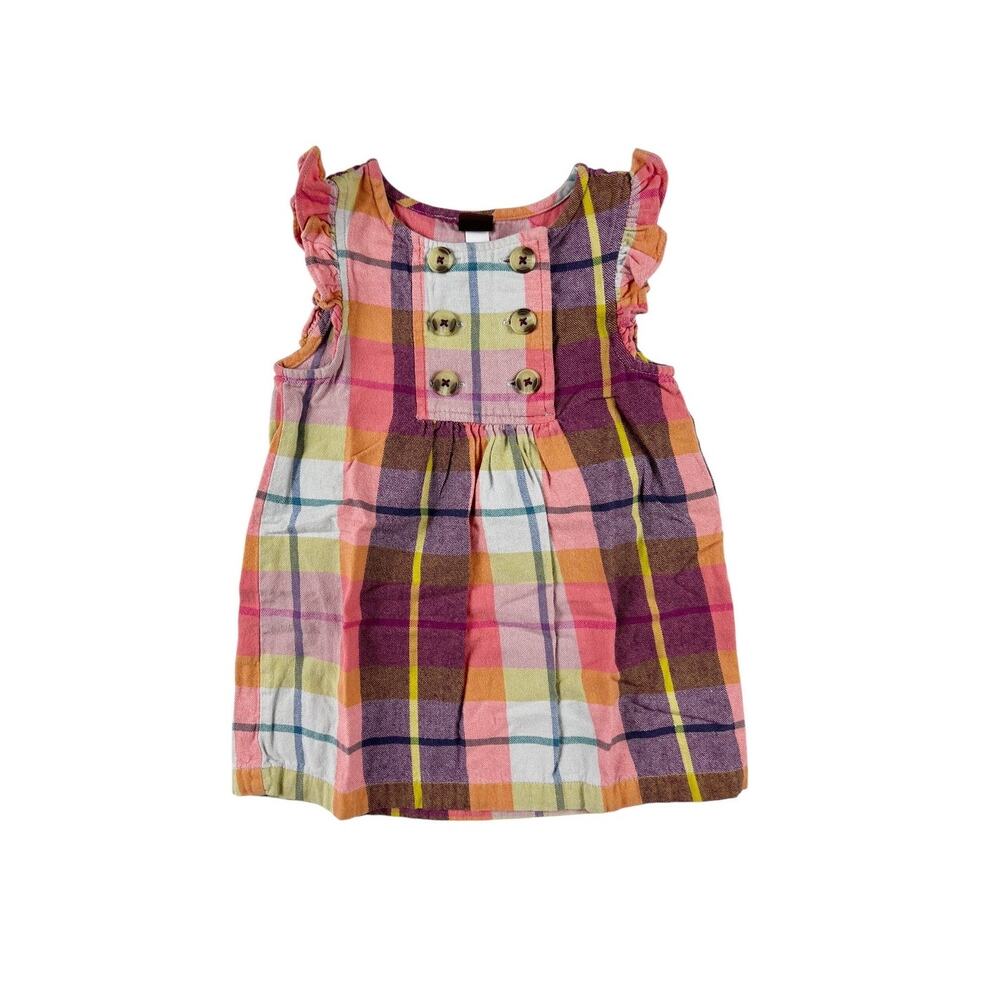 Tea Collection Faodail Flannel Plaid Jumper Dress Pink Maroon Size 2